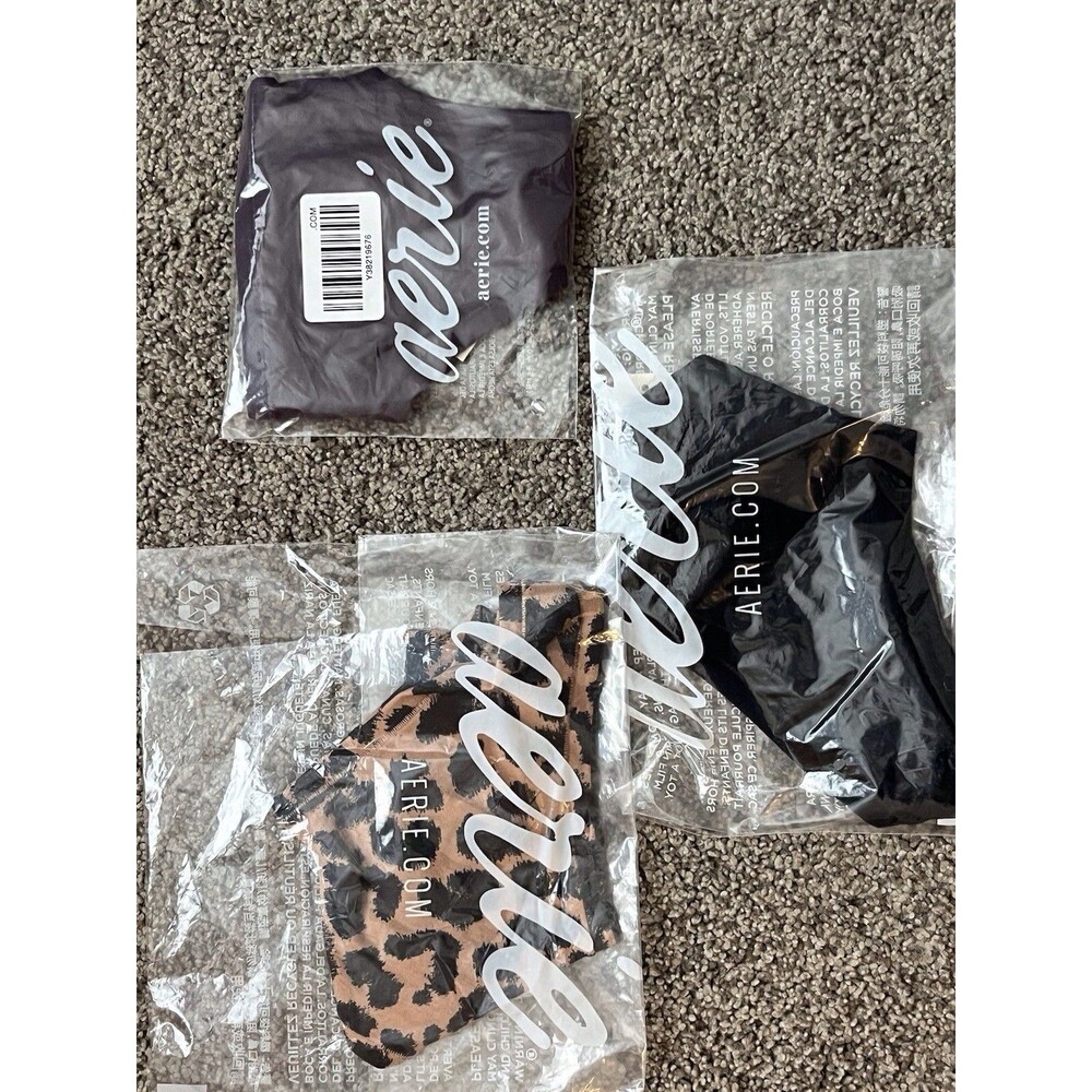New Aerie Superchill Cotton Thong Panties Lot 3 Size L NWT Black Purple Cheeta